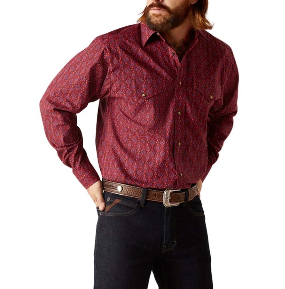 Ariat Men's XL Red Patterson Geometric Print Long Sleeve Western Snap Shirt